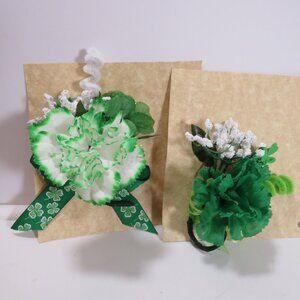 (2) Green Carnation boutonnieres faux flowers
